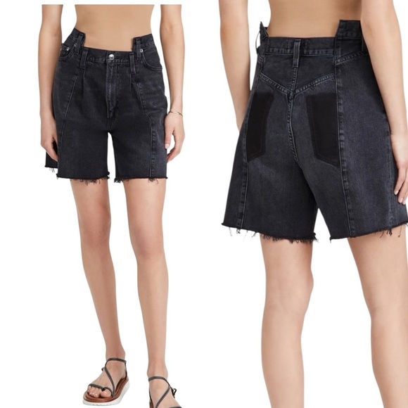 Agolde Pieced Angled Shorts in Shambles - Picture 1 of 8